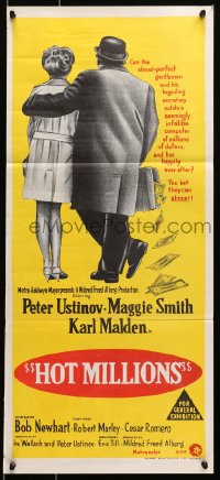 7j468 HOT MILLIONS Aust daybill 1968 Peter Ustinov embezzles, Maggie Smith bedazzles!