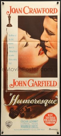 7j475 HUMORESQUE Aust daybill 1946 romantic close up art of Joan Crawford & John Garfield!