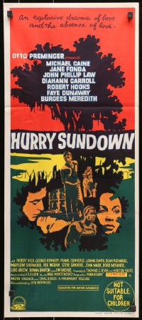 7j478 HURRY SUNDOWN Aust daybill 1967 Michael Caine, Jane Fonda, cool artwork!
