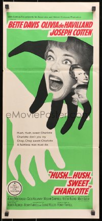 7j479 HUSH...HUSH, SWEET CHARLOTTE Aust daybill 1965 Bette Davis, Olivia de Havilland, Aldrich!