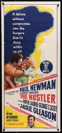 7j480 HUSTLER Aust daybill 1962 pool pros Paul Newman & Jackie Gleason, sexy Piper Laurie, rare!