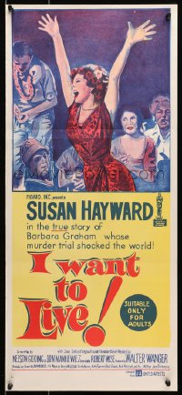 7j483 I WANT TO LIVE Aust daybill 1959 Susan Hayward as Barbara Graham, completely different!