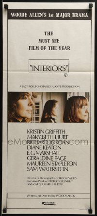 7j489 INTERIORS Aust daybill 1978 Diane Keaton, Mary Beth Hurt, E.G. Marshall, Woody Allen!