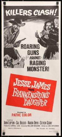 7j498 JESSE JAMES MEETS FRANKENSTEIN'S DAUGHTER Aust daybill 1965 roaring guns vs raging monster!