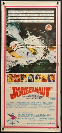 7j508 JUGGERNAUT Aust daybill 1974 Richard Harris, art of ocean liner under attack!