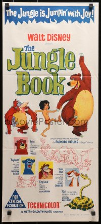 7j510 JUNGLE BOOK Aust daybill 1968 Walt Disney cartoon classic, great image of Mowgli & friends!