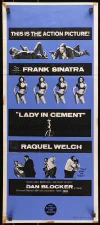 7j533 LADY IN CEMENT Aust daybill 1968 Frank Sinatra with a .45 & sexy Raquel Welch with a 37-22-35!
