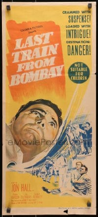 7j537 LAST TRAIN FROM BOMBAY Aust daybill 1952 Jon Hall, Christine Larsen, cool train artwork!