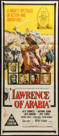 7j541 LAWRENCE OF ARABIA Aust daybill 1963 David Lean classic art of Peter O'Toole!
