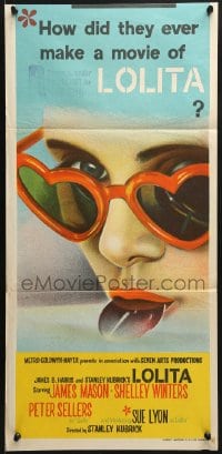 7j548 LOLITA Aust daybill 1962 Stanley Kubrick, sexy Sue Lyon with heart sunglasses & lollipop!