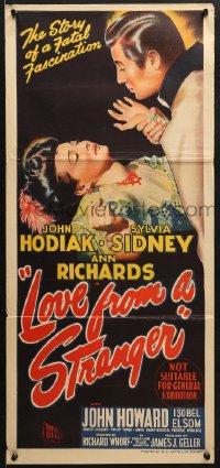 7j560 LOVE FROM A STRANGER Aust daybill 1947 Sylvia Sidney resists John Hodiak, Agatha Christie!