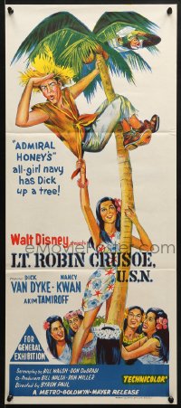 7j563 LT. ROBIN CRUSOE, U.S.N. Aust daybill 1966 Disney, Dick Van Dyke chased by island babes!