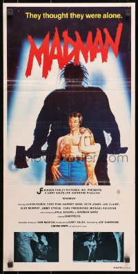 7j569 MADMAN Aust daybill 1981 classic image of wild axe murderer + sexy man & woman!