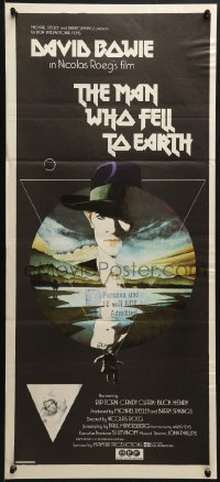 7j578 MAN WHO FELL TO EARTH Aust daybill 1976 Nicolas Roeg, best art of David Bowie by Vic Fair!