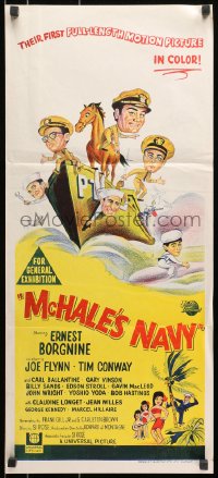 7j585 McHALE'S NAVY Aust daybill 1964 great hand litho of Ernest Borgnine & Tim Conway!