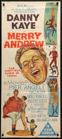 7j590 MERRY ANDREW Aust daybill 1958 art of laughing Danny Kaye, Pier Angeli & Angelina the chimp!