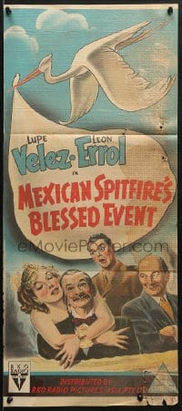 7j591 MEXICAN SPITFIRE'S BLESSED EVENT Aust daybill 1943 wacky artwork of Lupe Velez, Leon Errol!