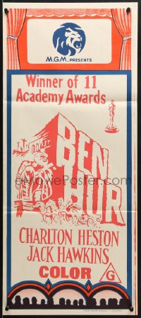 7j592 MGM Aust daybill 1960s advertising a showing of Ben-Hur, completely different art + Oscar!