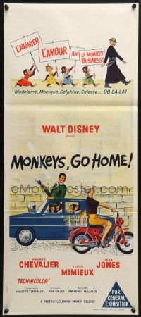 7j601 MONKEYS GO HOME Aust daybill 1967 Disney, art of Maurice Chevalier, Yvette Mimieux & apes!
