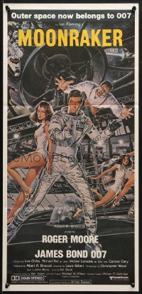 7j606 MOONRAKER Aust daybill 1979 Roger Moore as James Bond by Goozee, w/ border design!