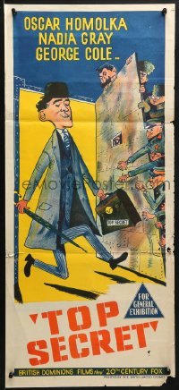 7j612 MR. POTTS GOES TO MOSCOW Aust daybill 1953 Mario Zampi's Top Secret, wacky art of George Cole!