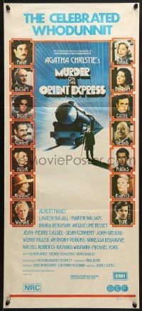 7j615 MURDER ON THE ORIENT EXPRESS Aust daybill 1975 Christie, art of train and images of cast!