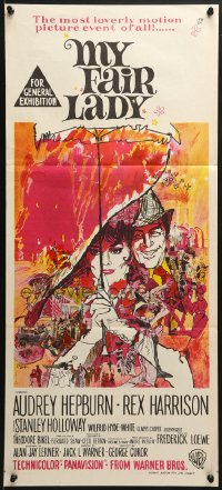 7j619 MY FAIR LADY Aust daybill 1964 art of Audrey Hepburn & Rex Harrison by Bob Peak!