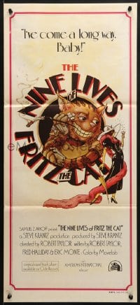 7j635 NINE LIVES OF FRITZ THE CAT Aust daybill 1974 AIP, Robert Crumb, art of smoking feline!