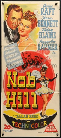 7j636 NOB HILL Aust daybill 1945 different art of George Raft & Joan Bennett!