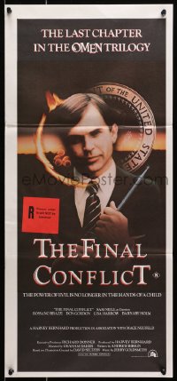 7j643 OMEN 3 - THE FINAL CONFLICT Aust daybill 1981 creepy image of Sam Neill as President Damien!