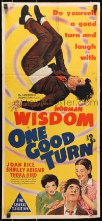 7j647 ONE GOOD TURN Aust daybill 1954 Norman Wisdom, bad man wants to destroy orphanage!
