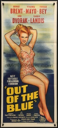 7j653 OUT OF THE BLUE Aust daybill 1947 super sexy full-length Virginia Mayo in swimsuit!