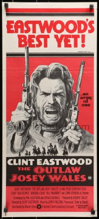 7j654 OUTLAW JOSEY WALES Aust daybill 1976 Clint Eastwood, cool double-fisted artwork!