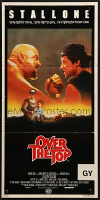 7j657 OVER THE TOP Aust daybill 1987 trucker Sylvester Stallone armwrestling giant guy & with son!