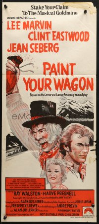 7j662 PAINT YOUR WAGON Aust daybill R1970s art of Clint Eastwood, Lee Marvin & pretty Jean Seberg!