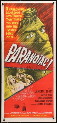 7j667 PARANOIAC Aust daybill 1963 an excursion that takes you deep into its twisted mind!