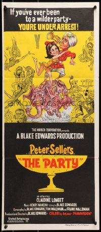 7j669 PARTY Aust daybill 1968 Peter Sellers, Claudine Longet, Blake Edwards, wacky Davis-like art!