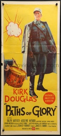7j673 PATHS OF GLORY Aust daybill 1958 Stanley Kubrick classic, art of Kirk Douglas in WWI!