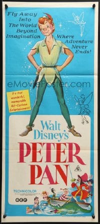 7j678 PETER PAN Aust daybill R1974 Disney cartoon fantasy classic, where adventure never ends!