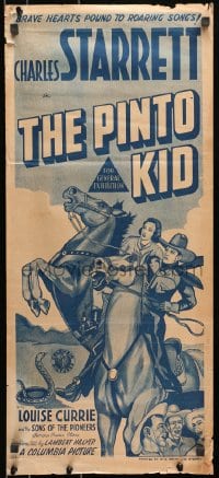 7j685 PINTO KID Aust daybill R1950s cowboy western artwork of Charles Starrett and Louise Currie!