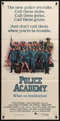 7j688 POLICE ACADEMY Aust daybill 1984 Steve Guttenberg, Kim Cattrall, Drew Struzan police artwork!