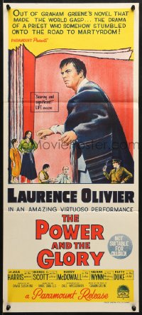 7j692 POWER & THE GLORY Aust daybill 1961 Laurence Olivier, from Graham Greene's novel!