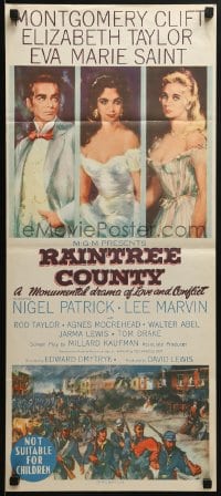 7j703 RAINTREE COUNTY Aust daybill 1958 art of Montgomery Clift, Elizabeth Taylor & Eva Marie Saint!