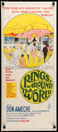 7j720 RINGS AROUND THE WORLD Aust daybill 1966 Don Ameche, cool artwork of the circus!