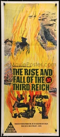 7j721 RISE & FALL OF THE THIRD REICH Aust daybill 1968 book by William L. Shirer, burning swastika!