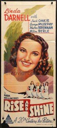 7j722 RISE & SHINE Aust daybill 1941 great art of Linda Darnell and sexy cheerleaders!