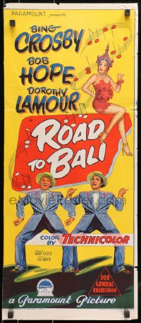 7j724 ROAD TO BALI Aust daybill 1952 Richardson Studio art of Bob Hope, Bing Crosby & Lamour!