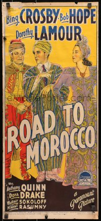 7j725 ROAD TO MOROCCO Aust daybill 1943 Richardson Studio art of Hope, Crosby & Lamour, ultra-rare!