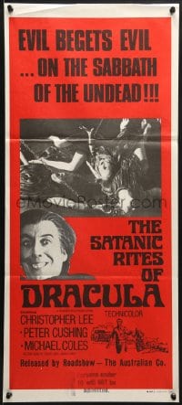 7j745 SATANIC RITES OF DRACULA Aust daybill 1974 vampire Christopher Lee & his chained brides!