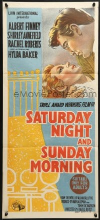 7j746 SATURDAY NIGHT & SUNDAY MORNING Aust daybill 1961 close-up of Finney & Shirley Anne Field!